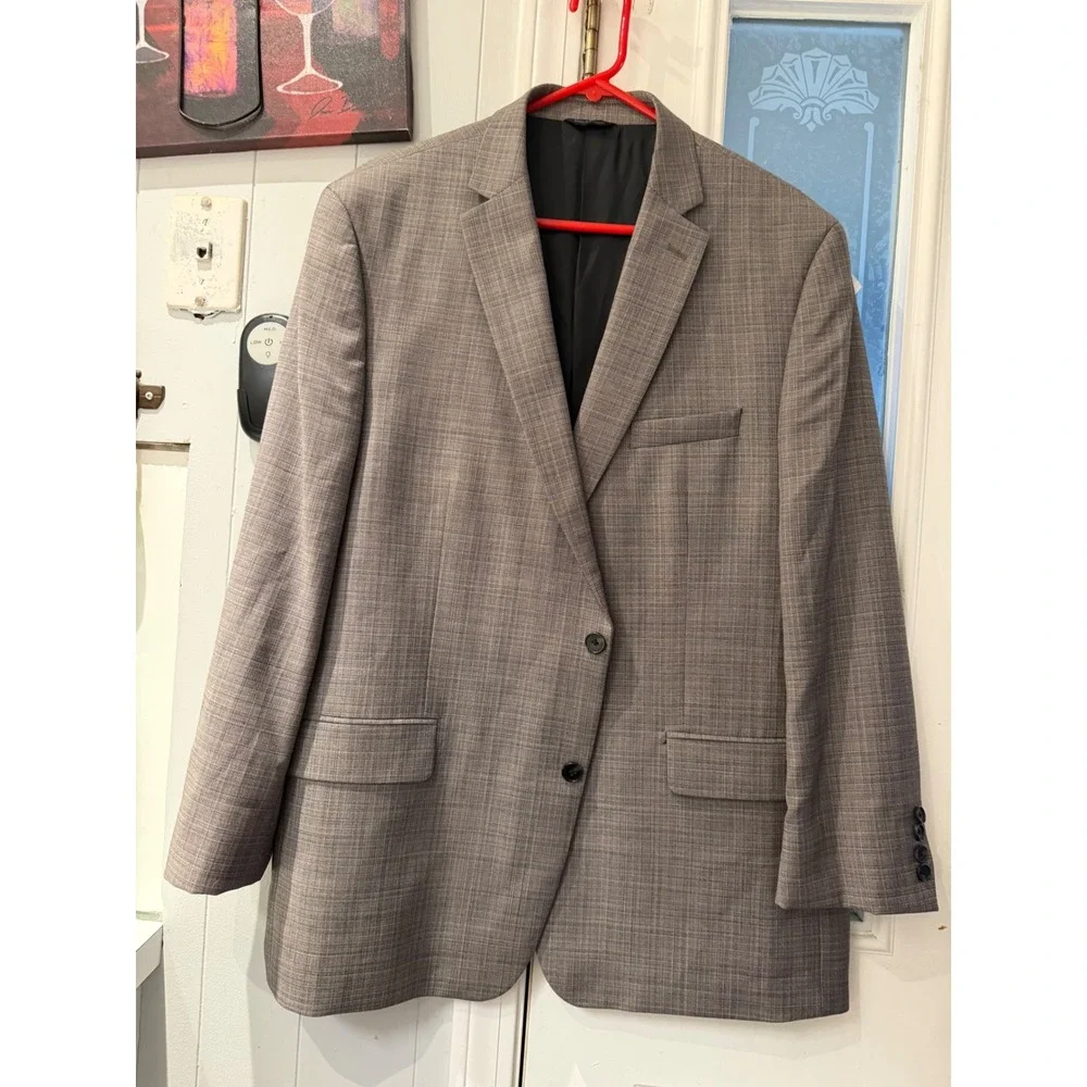 Marc Anthony Mens Grey Plaid 100% Wool Blazer Suit Jacket 48R